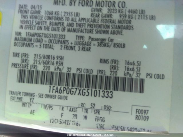 Photo 8 VIN: 1FA6P0G7XG5101333 - FORD FUSION 