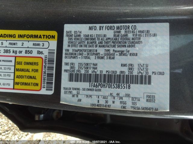 Photo 8 VIN: 1FA6P0H70E5385518 - FORD FUSION 