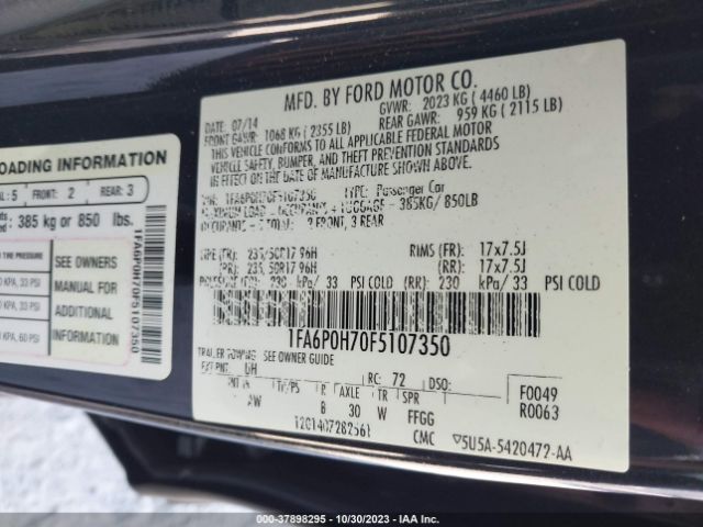 Photo 8 VIN: 1FA6P0H70F5107350 - FORD FUSION 