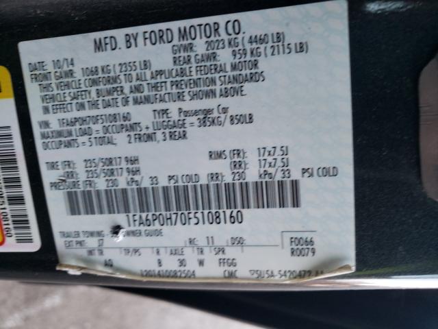 Photo 9 VIN: 1FA6P0H70F5108160 - FORD FUSION SE 