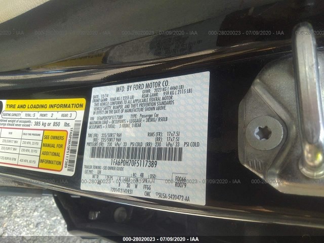 Photo 8 VIN: 1FA6P0H70F5117389 - FORD FUSION 