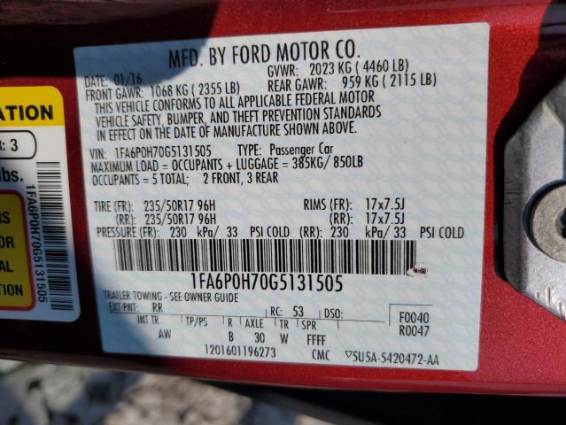 Photo 11 VIN: 1FA6P0H70G5131505 - FORD FUSION SE 