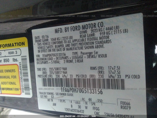 Photo 8 VIN: 1FA6P0H70G5133156 - FORD FUSION 