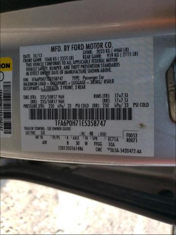 Photo 9 VIN: 1FA6P0H71E5358747 - FORD FUSION SE 