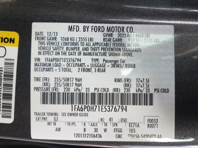 Photo 9 VIN: 1FA6P0H71E5376794 - FORD FUSION 