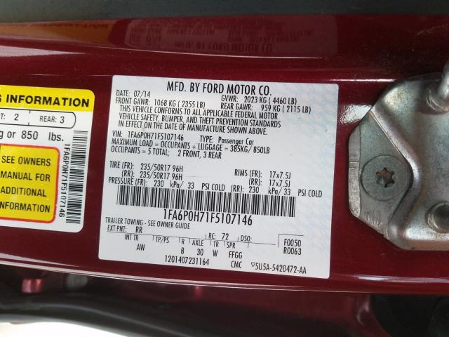 Photo 9 VIN: 1FA6P0H71F5107146 - FORD FUSION SE 