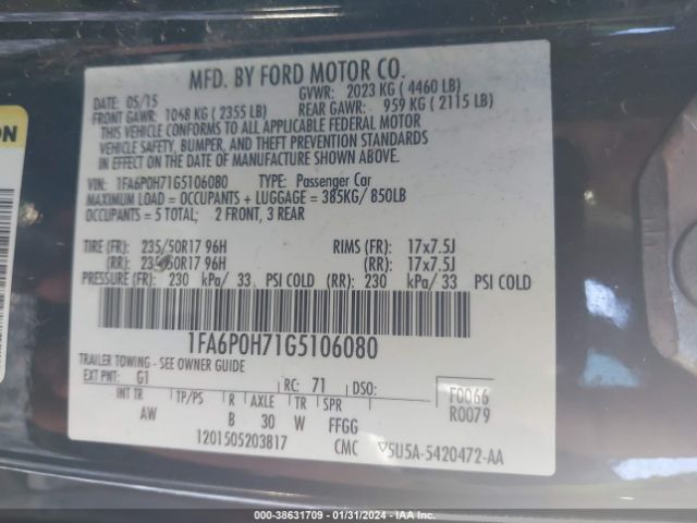 Photo 8 VIN: 1FA6P0H71G5106080 - FORD FUSION 