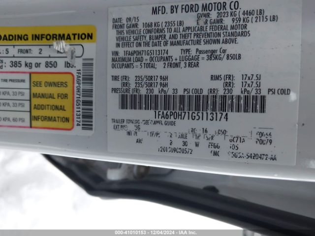 Photo 8 VIN: 1FA6P0H71G5113174 - FORD FUSION 