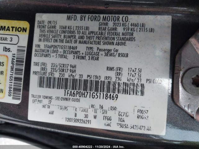 Photo 8 VIN: 1FA6P0H71G5118469 - FORD FUSION 