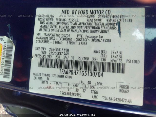 Photo 8 VIN: 1FA6P0H71G5130704 - FORD FUSION 