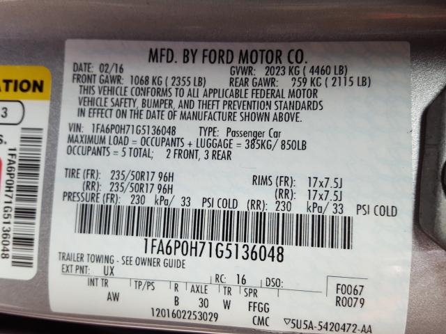 Photo 9 VIN: 1FA6P0H71G5136048 - FORD FUSION 