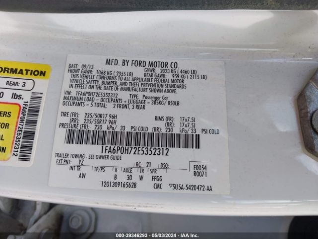 Photo 8 VIN: 1FA6P0H72E5352312 - FORD FUSION 