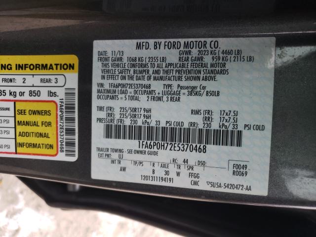 Photo 9 VIN: 1FA6P0H72E5370468 - FORD FUSION 