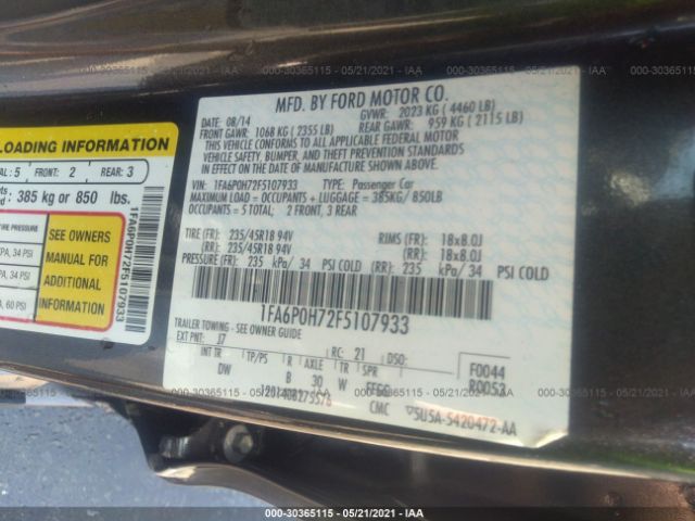 Photo 8 VIN: 1FA6P0H72F5107933 - FORD FUSION 