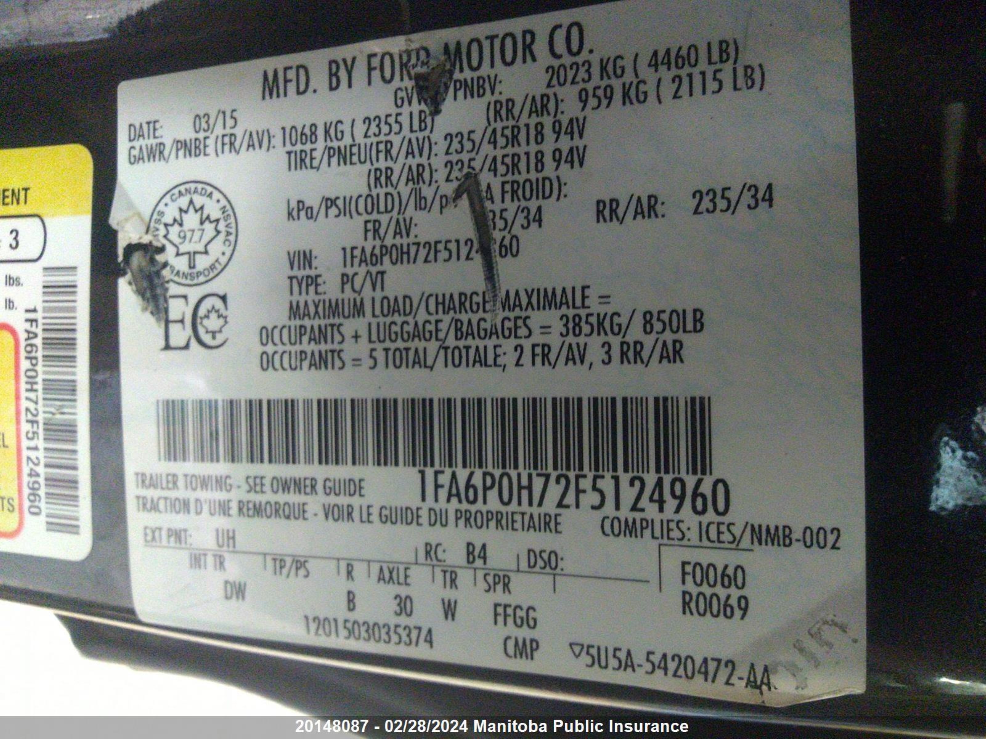 Photo 8 VIN: 1FA6P0H72F5124960 - FORD FUSION 