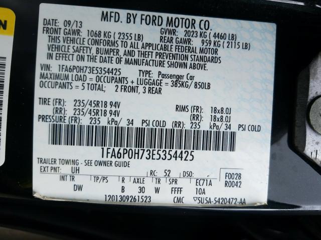 Photo 9 VIN: 1FA6P0H73E5354425 - FORD FUSION SE 