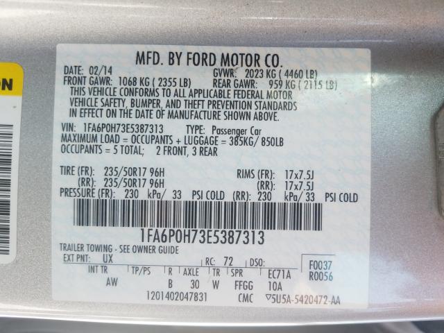 Photo 9 VIN: 1FA6P0H73E5387313 - FORD FUSION 