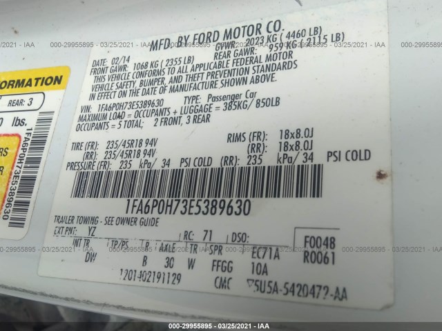 Photo 8 VIN: 1FA6P0H73E5389630 - FORD FUSION 