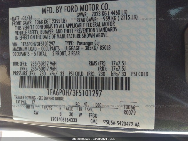 Photo 8 VIN: 1FA6P0H73F5101297 - FORD FUSION 