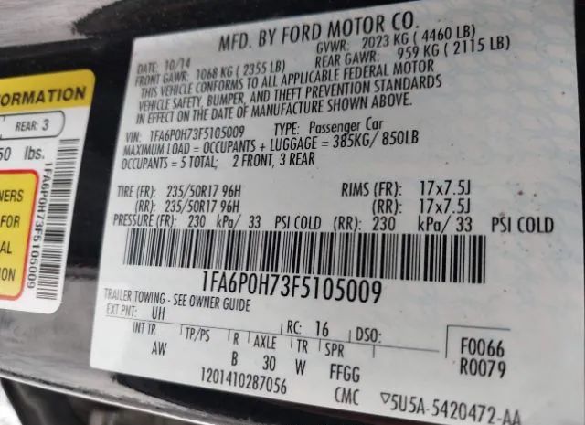 Photo 8 VIN: 1FA6P0H73F5105009 - FORD FUSION 