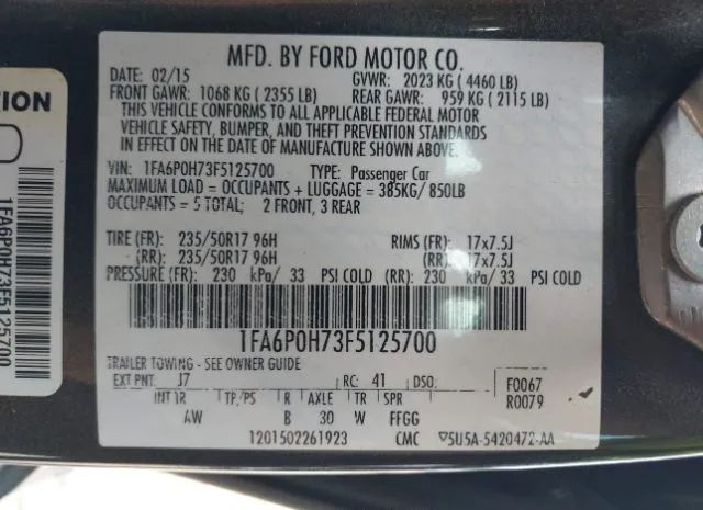 Photo 8 VIN: 1FA6P0H73F5125700 - FORD FUSION 