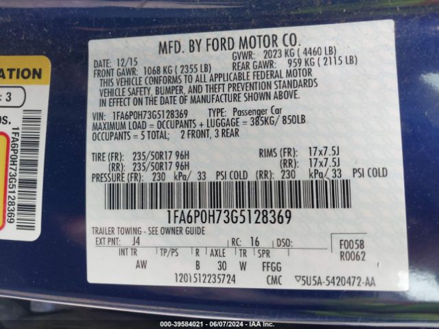 Photo 8 VIN: 1FA6P0H73G5128369 - FORD FUSION 