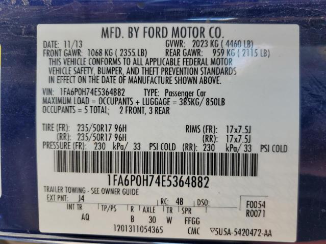 Photo 11 VIN: 1FA6P0H74E5364882 - FORD FUSION SE 