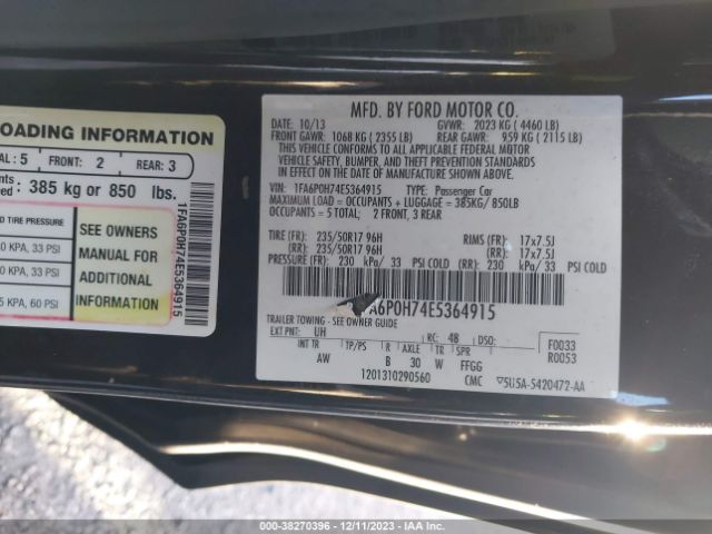 Photo 8 VIN: 1FA6P0H74E5364915 - FORD FUSION 