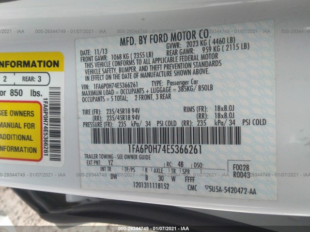 Photo 8 VIN: 1FA6P0H74E5366261 - FORD FUSION 