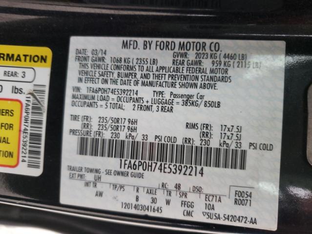 Photo 11 VIN: 1FA6P0H74E5392214 - FORD FUSION SE 