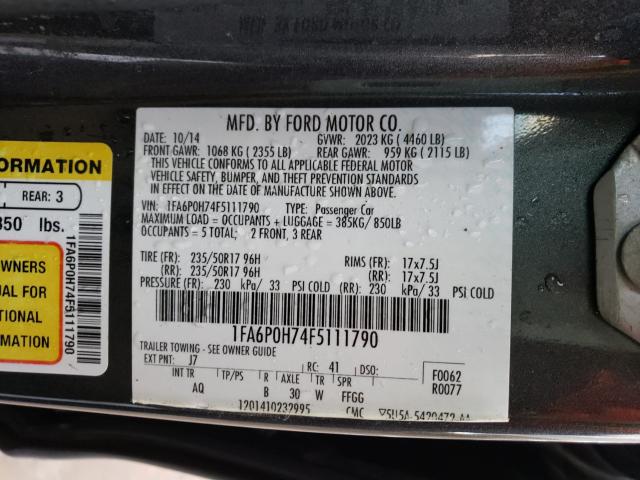 Photo 9 VIN: 1FA6P0H74F5111790 - FORD FUSION SE 