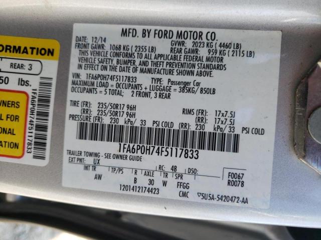 Photo 9 VIN: 1FA6P0H74F5117833 - FORD FUSION SE 