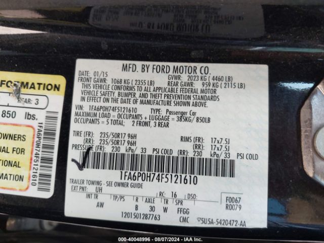 Photo 8 VIN: 1FA6P0H74F5121610 - FORD FUSION 