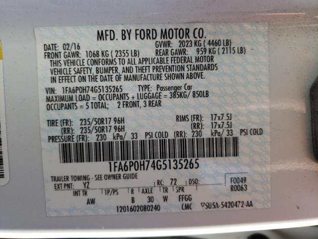 Photo 9 VIN: 1FA6P0H74G5135265 - FORD FUSION SE 