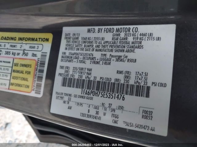 Photo 8 VIN: 1FA6P0H75E5351476 - FORD FUSION 