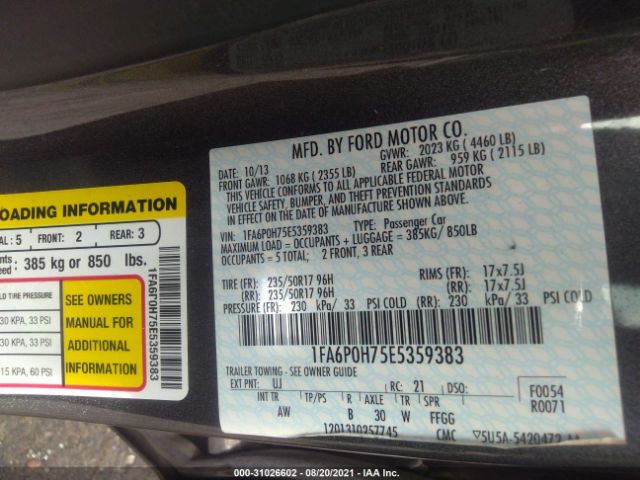 Photo 8 VIN: 1FA6P0H75E5359383 - FORD FUSION 