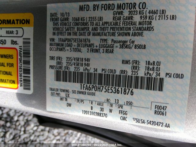 Photo 8 VIN: 1FA6P0H75E5361876 - FORD FUSION 