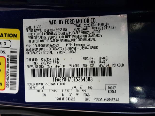 Photo 9 VIN: 1FA6P0H75E5364583 - FORD FUSION 