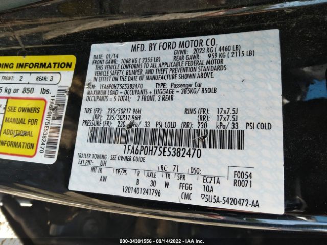 Photo 8 VIN: 1FA6P0H75E5382470 - FORD FUSION 