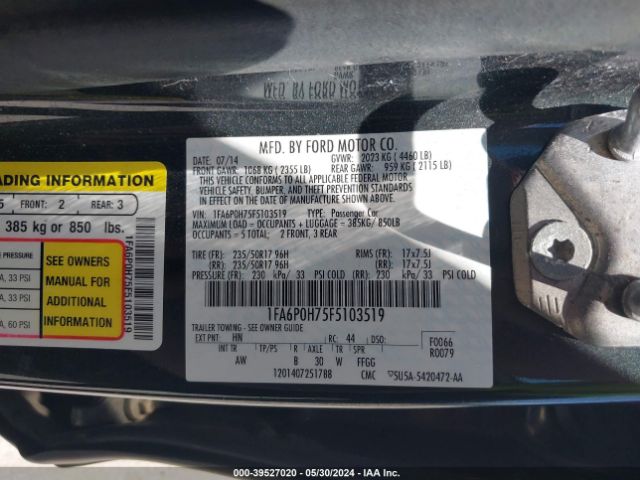 Photo 8 VIN: 1FA6P0H75F5103519 - FORD FUSION 