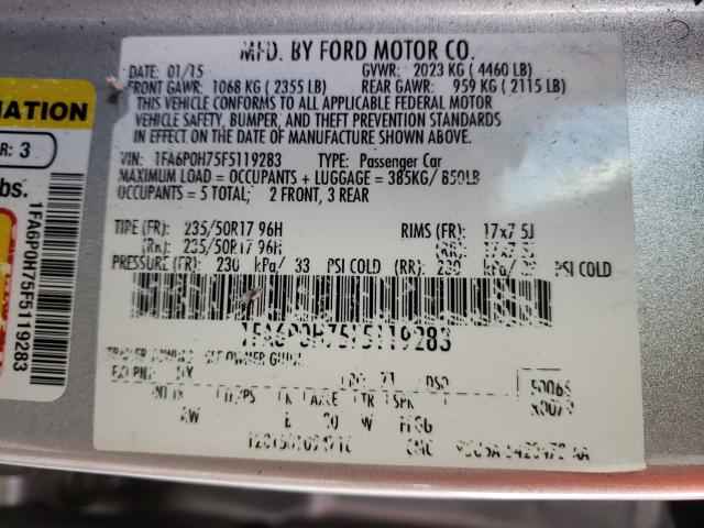 Photo 9 VIN: 1FA6P0H75F5119283 - FORD FUSION SE 