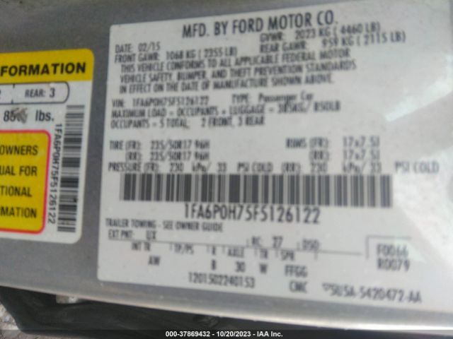 Photo 8 VIN: 1FA6P0H75F5126122 - FORD FUSION 