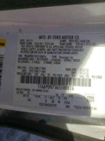 Photo 9 VIN: 1FA6P0H75G5100816 - FORD FUSION SE 