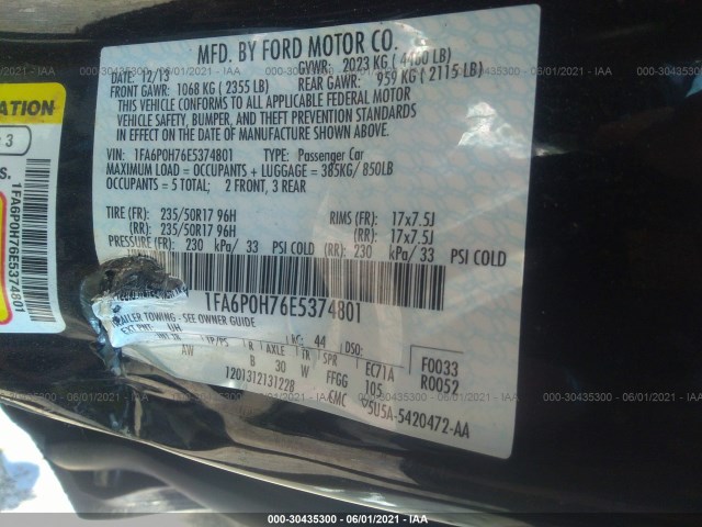 Photo 8 VIN: 1FA6P0H76E5374801 - FORD FUSION 