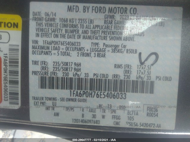 Photo 8 VIN: 1FA6P0H76E5406033 - FORD FUSION 