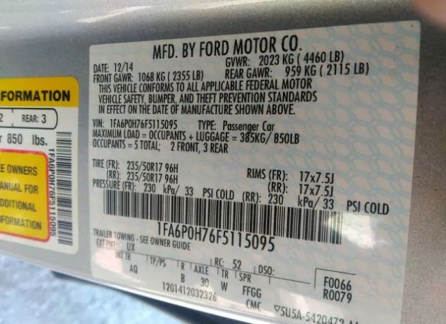 Photo 8 VIN: 1FA6P0H76F5115095 - FORD FUSION 