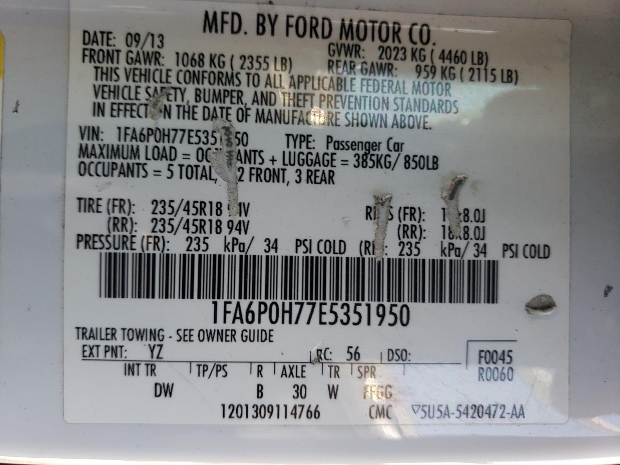 Photo 11 VIN: 1FA6P0H77E5351950 - FORD FUSION 