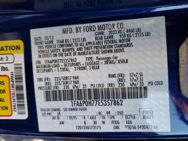 Photo 9 VIN: 1FA6P0H77E5357862 - FORD FUSION SE 