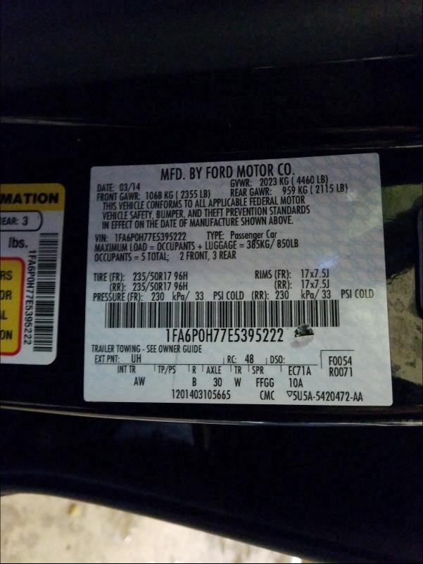 Photo 9 VIN: 1FA6P0H77E5395222 - FORD FUSION SE 