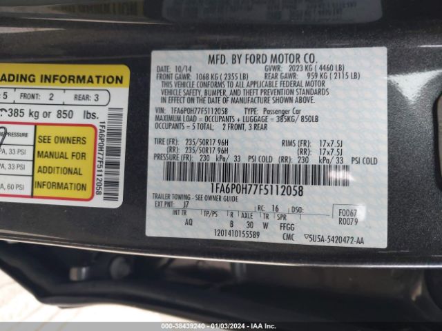 Photo 8 VIN: 1FA6P0H77F5112058 - FORD FUSION 